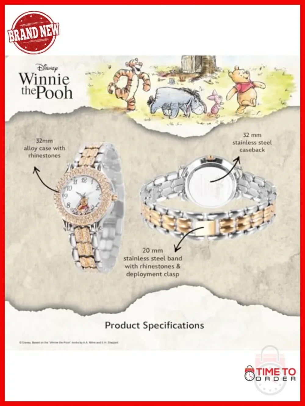 Official Disney Tigger Round CZ Quartz Bracelet Watch